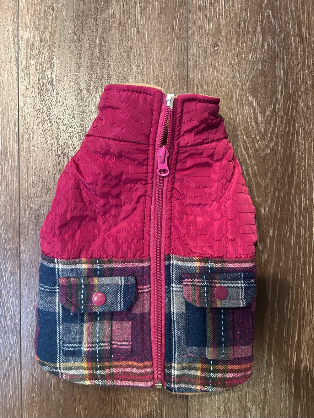 Fuchsia Quilted Plaid Zip Dog Vest